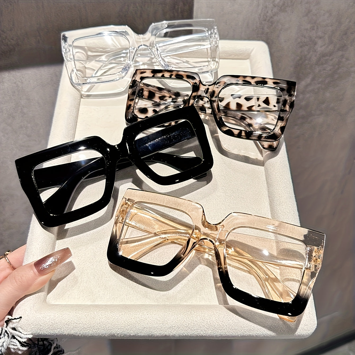 Square Fashion Glasses Women 4 Pack Tortoiseshell Clear Rose Gold Lightweight Plastic Decorative Eyewear Office Home Party Gift for Her Family Friends