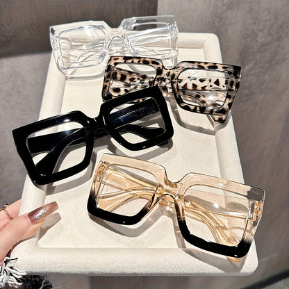 Square Fashion Glasses Women 4 Pack Tortoiseshell Clear Rose Gold Lightweight Plastic Decorative Eyewear Office Home Party Gift for Her Family Friends