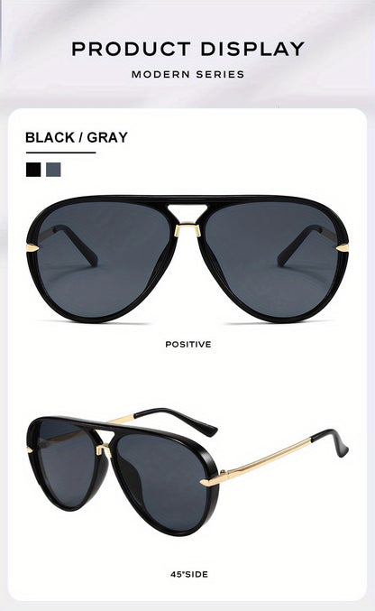 Double Bridge Sunglasses for Men Women - Retro Vintage Frame Trendy Unisex Shades with Glasses Case, UV Protection Lightweight Design for Cycling Street Style Party Photography Everyday Fashion