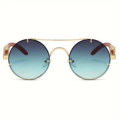 Round Metal Frame Sunglasses Double Bridge Gradient PC Lenses Leopard Hinge Luxury Fashion Eyewear Men Women 8 Colors Vacation Street Style Includes Case