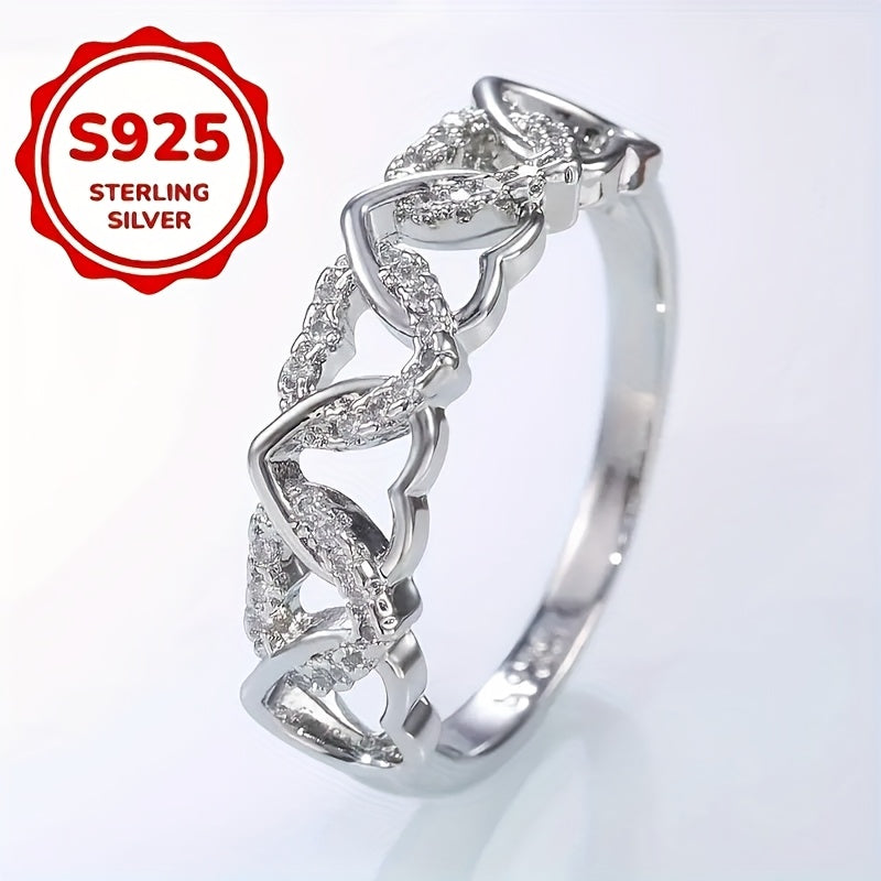 S925 Sterling Silver Heart Ring for Women - Creative Love Surrounding Stacking Ring, Sizes 6-10, Romantic Valentine's Day Birthday Party Jewelry Gift for Her