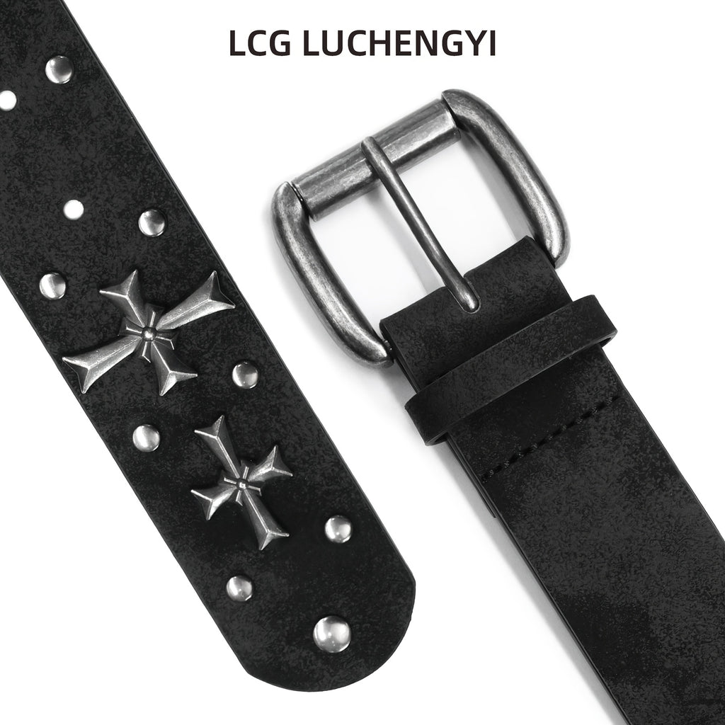 Studded Belt Women Y2K Belt Metal Punk Rock Style Rivet Gothic Belts with Cross Rivet for Jeans Pant
