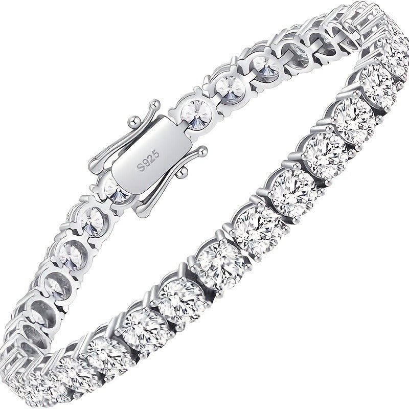Tennis Bracelet, Lab Grown Women'S Tennis Bracelet, White 925 Silver Plated, Men'S Round Cut Bracelet, Jewelry Gifts