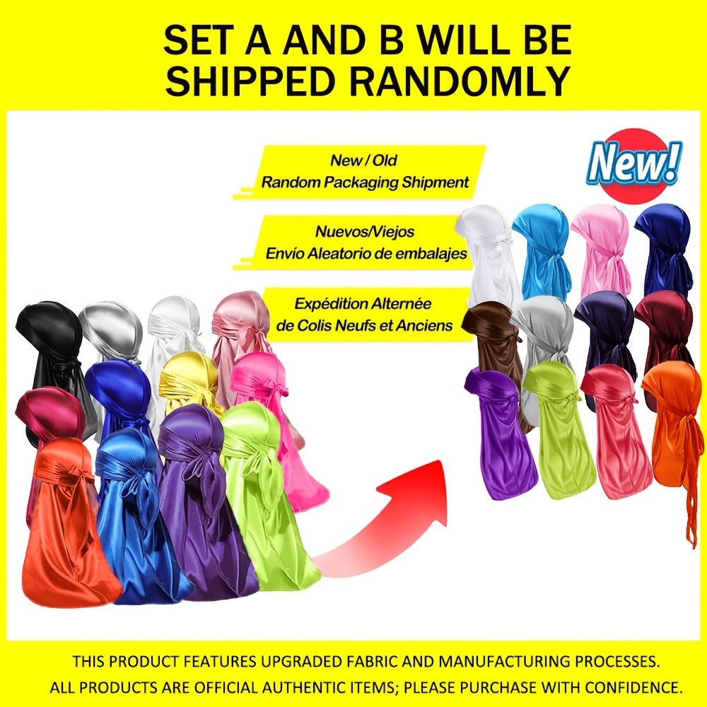 [Silky Satin Durags] 10/12pcs Durags For Men & Women, Silky Satin Durags For 360 Waves With Long Tail, Breathable Wave Caps For Curly Hair, 12 Color Headband For Hip Hop Fashion
