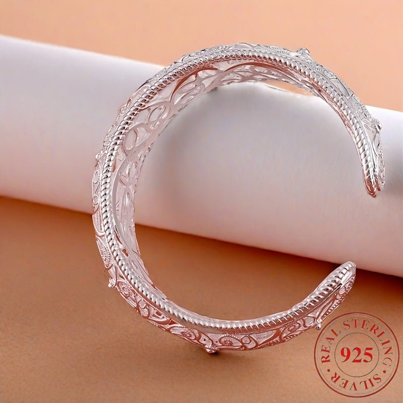 Elegant And Adjustable 925 Sterling Silver Open Bracelet with Low Allergenicity And Exquisite Floral Design, The Perfect Gift for Her, Perfect for Parties And Daily Wear