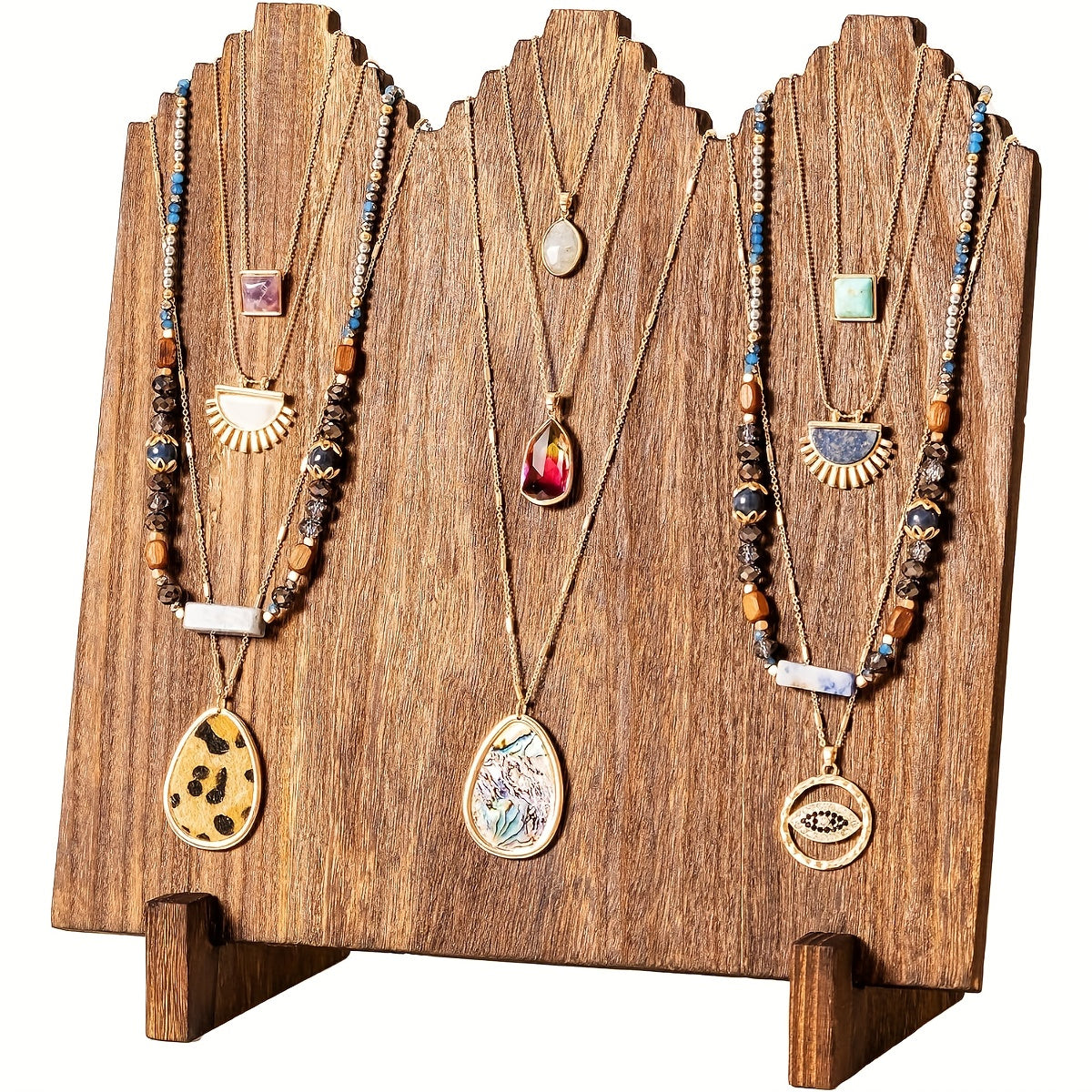 Wooden Jewelry Display Stand - Vertical Organizer for Necklaces, Perfect for Craft Fairs And Home Decoration, Durable Wood End, Stable Base, Necklace Organizer for Vendors | Rustic Wooden Showcase | Crafted from Wood
