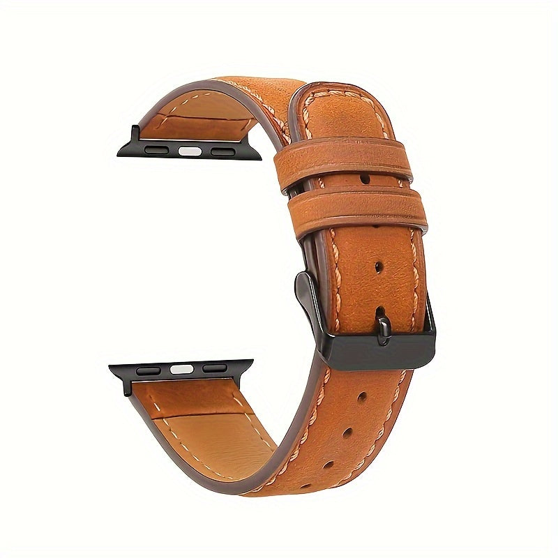 [Leather Strap] Genuine Leather Replacement Strap for Apple Watch Ultra 2 Ultra SE 2 SE Series 9 8 7 6 5 4 3 2 1, Compatible with 49Mm 45Mm 44Mm 42Mm, Fashionable Deployant Clasp Design, Adjustable Wristband|Sleek Accessory|Leather Strap