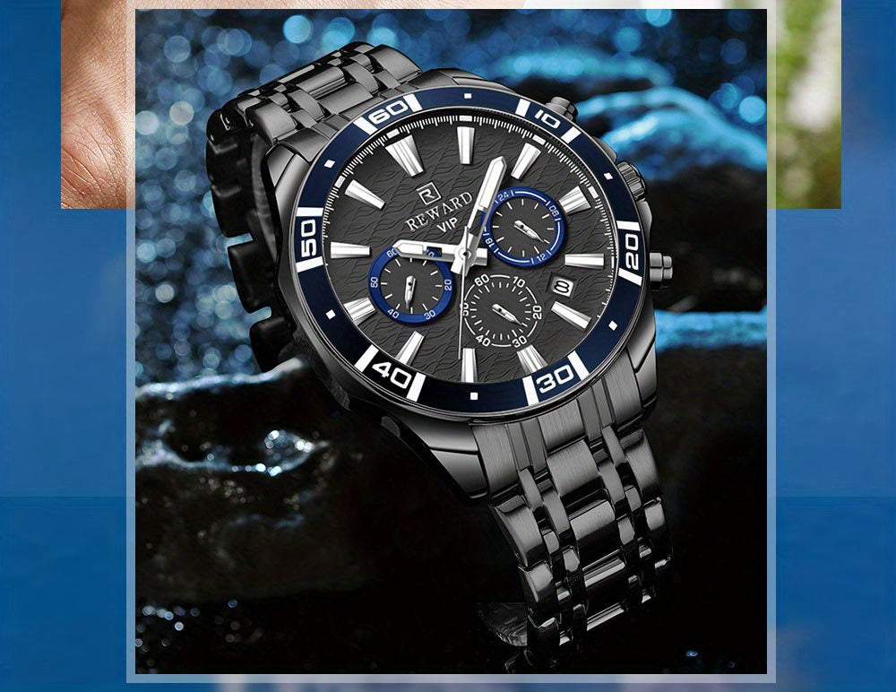 Men's Chronograph Sport Watch | Stainless Steel Quartz Wristwatch with Luminous Display, Premium Business Dress Watch for Men in Silver, Blue, Rose Gold & Black
