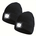 Night Safety LED Beanie Hats, USB Rechargeable Knit Hat, for Camping Hiking Running, 2-Pack, Great Unisex Xmas Gift