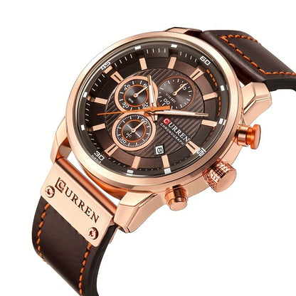 Men's Chronograph Sport Quartz Watch – Stopwatch, Date Display, Round Dial Wristwatch for Men in Brown, Blue, Black, Grey & More Colors