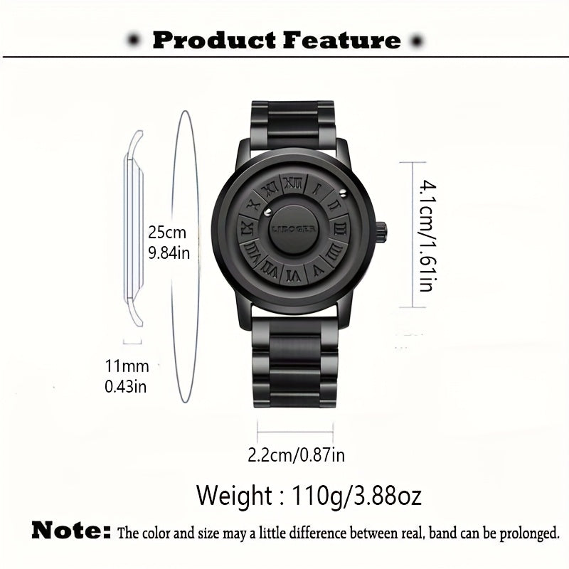 Vintage Business Men Watch Magnetic Steel Ball Hand No Mirror Touch to Read Time New Design Stainless Steel Strap Quartz Wristwatch for Male