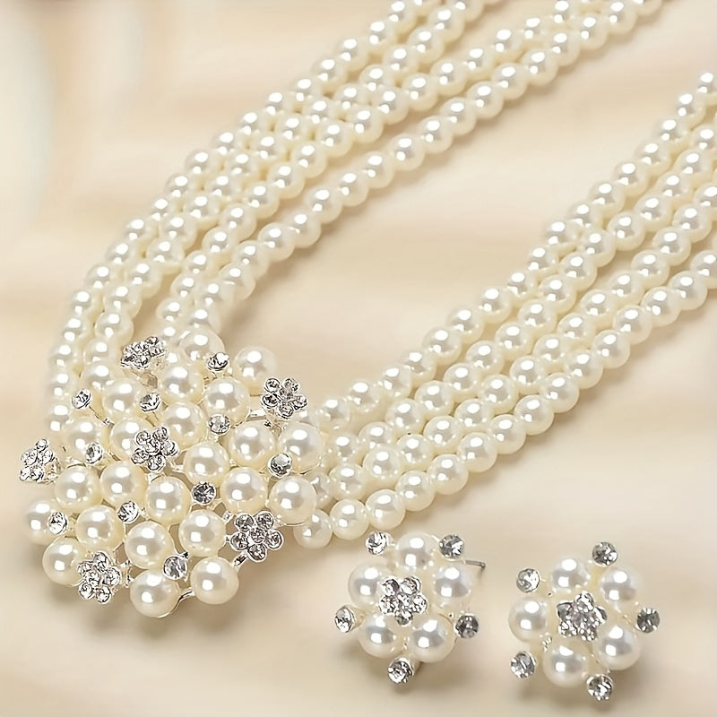 Bridal Jewelry Beads Necklace, High End And Luxurious, One Necklace+one Pair Of Earrings, Wedding Dress Accessories, Stage Performance, Evening Party Necklace