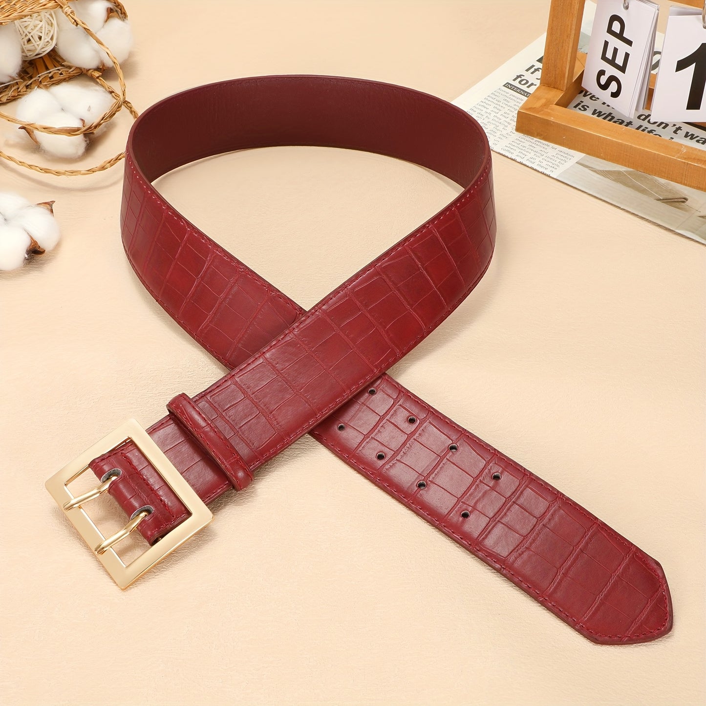 Crocodile Pattern Wide Belt for Women - Fashion Textured Waist Belt for Jeans Dress Pants Black Brown Red Pink Blue Leopard Rose S M L XL