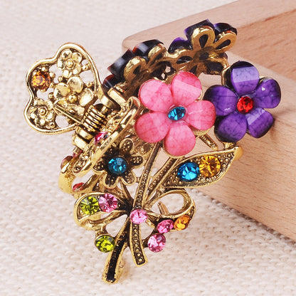 Hair Claw Clips 5pcs Set Vintage Colorful Floral Rhinestone Metal Alloy Bun Clip Elegant Hair Accessories for Women Medium Long Hair Daily Party Wear Gift