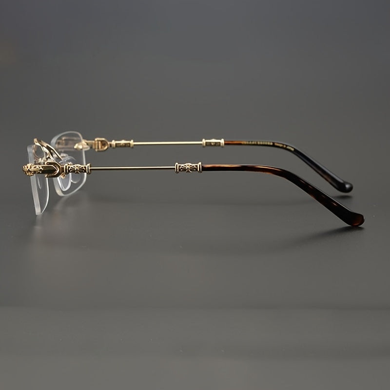 Vintage Square Frameless Glasses - Golden & Silvery Zinc Alloy, HD Transparent Lenses, Fashionable Business Look, Mature Design