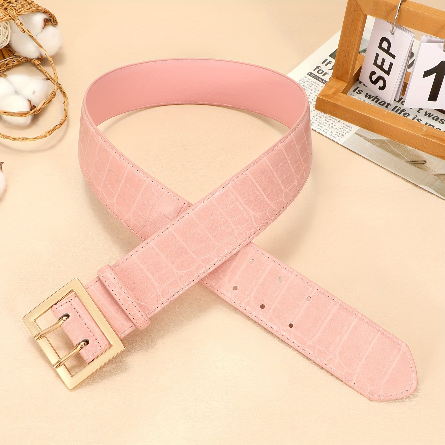 Crocodile Pattern Wide Belt for Women - Fashion Textured Waist Belt for Jeans Dress Pants Black Brown Red Pink Blue Leopard Rose S M L XL