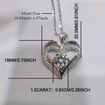 Moissanite Necklace 925 Sterling Silver 1 Carat Heart Shaped Pendant for Women Diamond Alternative Sparkling Jewelry Birthday Anniversary Party Gift