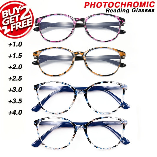 Colorful Printed Reading Glasses Women 4 Pack Spring Hinge Square Round Frame Blue Purple Brown Premium Eyewear Close-Up Tasks Strengths +1.0 to +4.0