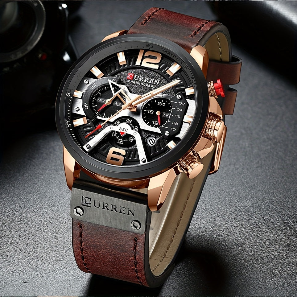 [Curren Chronograph] Curren Mens Business Chronograph Watches | Faux Leather Strap Analog Quartz Wrist Watch
