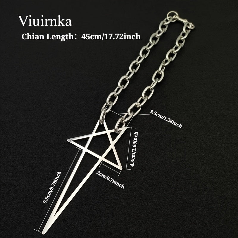 Punk Hip-Hop Rock Silvery Chunky Thick Lock Choker Chain Necklace - Unisex Five-pointed Star Design for Men and Women, Stylish & Chic, Trendy Fashion Accessories, Perfect Gift Option