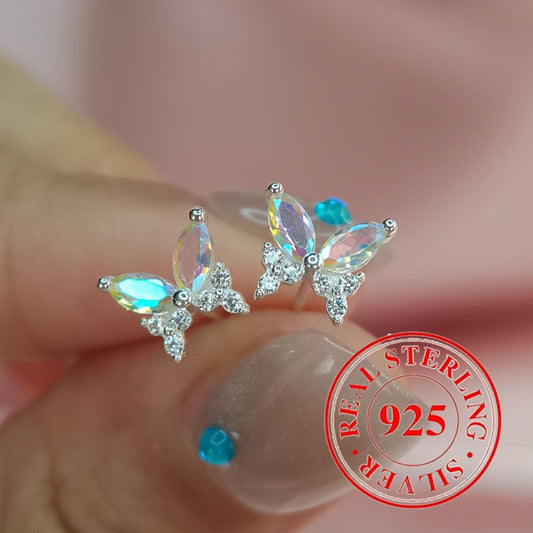 Dangle Earrings for Women - 925 Silver Butterfly Drop, Multicolor Floral Pair - 925 silver detail