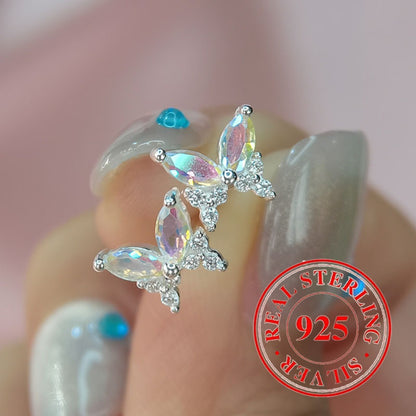 Dangle Earrings for Women - 925 Silver Butterfly Drop, Multicolor Floral Pair - 925 silver detail