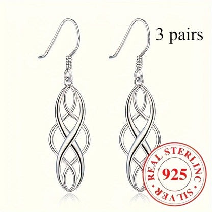 Dangle Earrings for Women - 925 Silver Twisted Drop Set, 3 Pairs - 925 silver detail