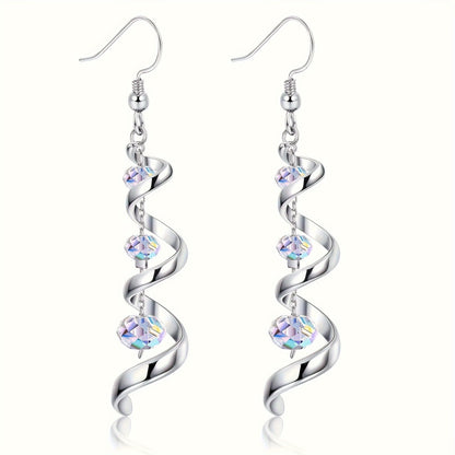 Dangle Earrings for Women - 925 Sterling Silver Plated Hypoallergenic Drop for | Spiral Crystal - main product view