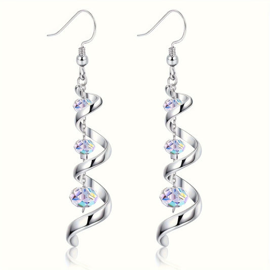 Dangle Earrings for Women - 925 Sterling Silver Plated Hypoallergenic Drop for | Spiral Crystal - main product view