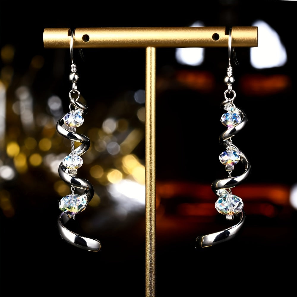 Dangle Earrings for Women - 925 Sterling Silver Plated Hypoallergenic Drop for | Spiral Crystal - product detail view 2