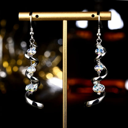 Dangle Earrings for Women - 925 Sterling Silver Plated Hypoallergenic Drop for | Spiral Crystal - product detail view 2