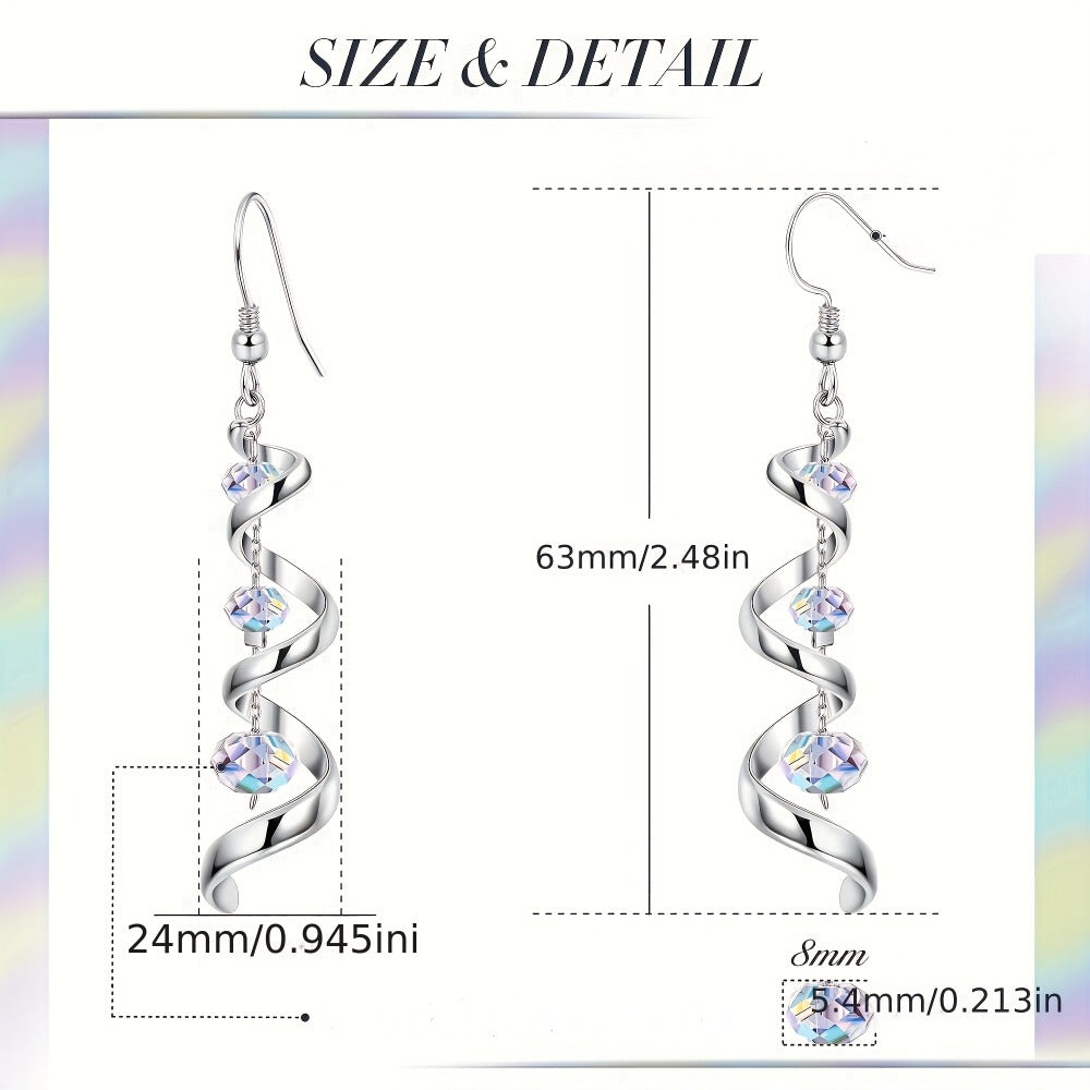 Dangle Earrings for Women - 925 Sterling Silver Plated Hypoallergenic Drop for | Spiral Crystal - product detail view 4