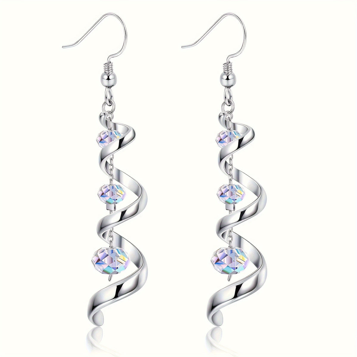 Dangle Earrings for Women - 925 Sterling Silver Plated Hypoallergenic Drop for | Spiral Crystal - product detail view 6