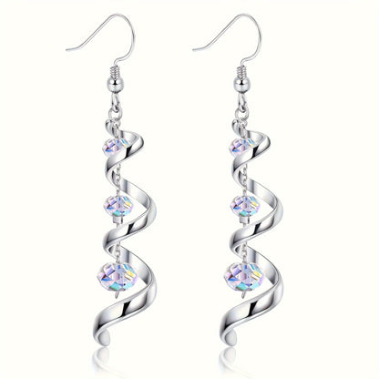 Dangle Earrings for Women - 925 Sterling Silver Plated Hypoallergenic Drop for | Spiral Crystal - product detail view 6