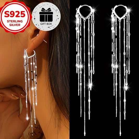 Dangle Earrings for Women - 925 Sterling Silver Tassel for - Long Boho Platinum-Plated with Gift Box - main product view