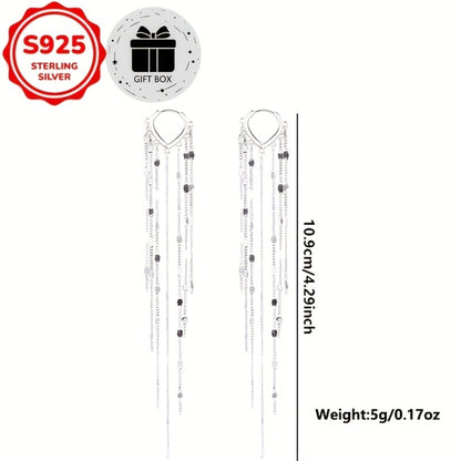 Dangle Earrings for Women - 925 Sterling Silver Tassel for - Long Boho Platinum-Plated with Gift Box - product detail view 4