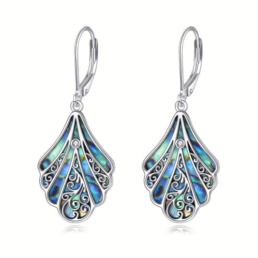 Dangle Earrings for Women - Abalone Shell for 925 Sterling Silver Filigree Boho Drop , Iridescent - main product view