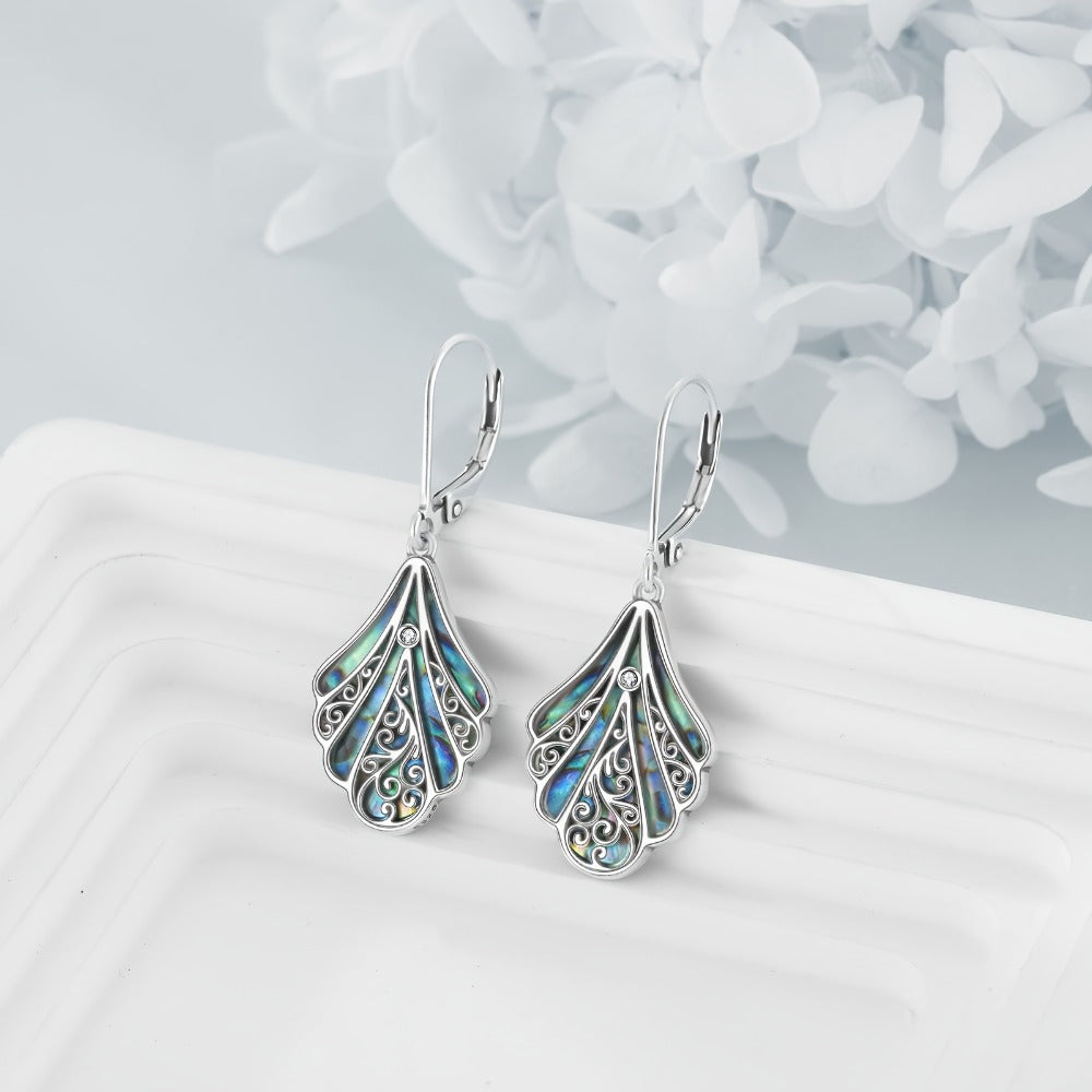 Dangle Earrings for Women - Abalone Shell for 925 Sterling Silver Filigree Boho Drop , Iridescent - product detail view 3