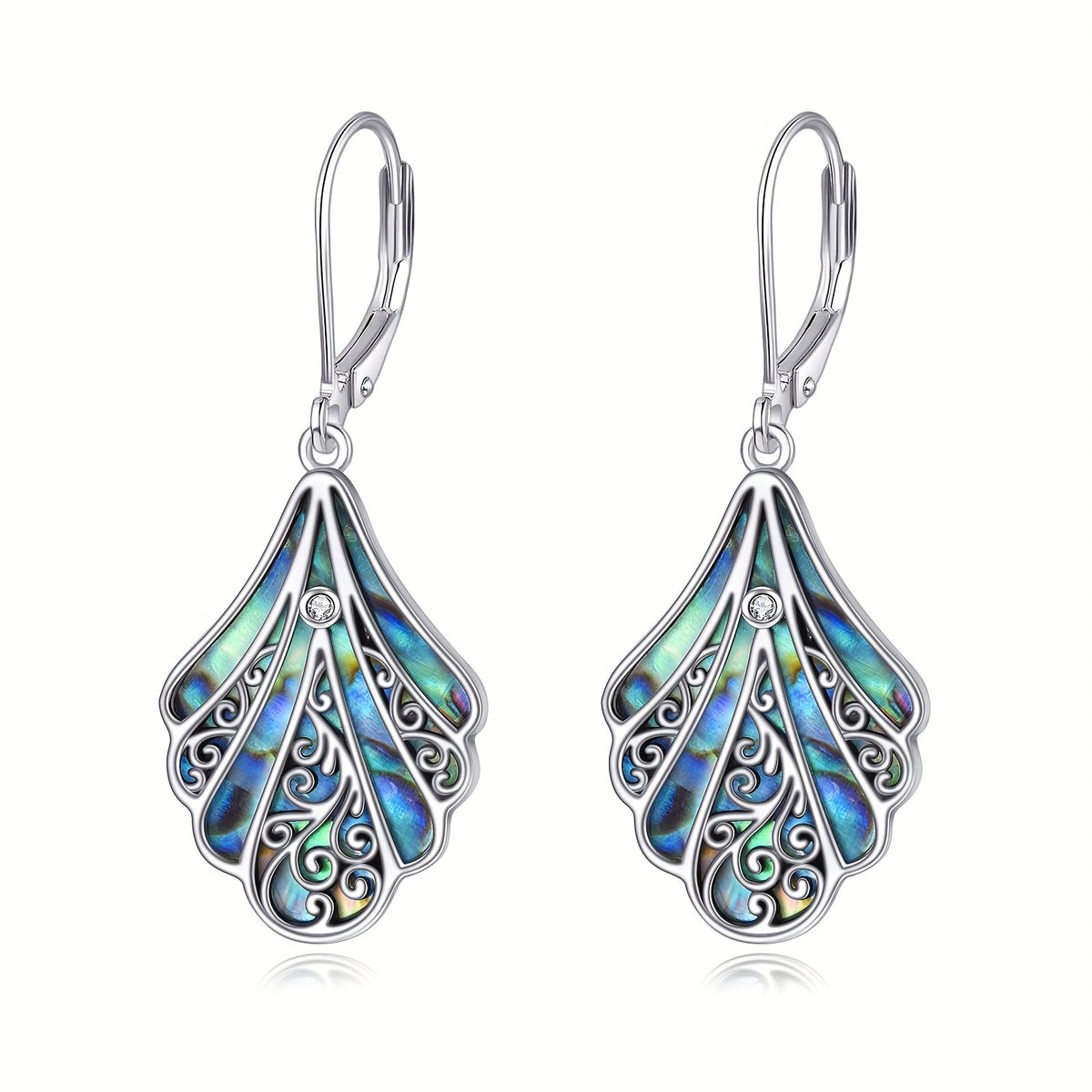 Dangle Earrings for Women - Abalone Shell for 925 Sterling Silver Filigree Boho Drop , Iridescent - product detail view 8