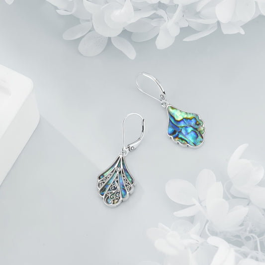 Dangle Earrings for Women - Abalone Shell Drop 925 Sterling Silver Hollow Bohemian for Boho Beach - main product view