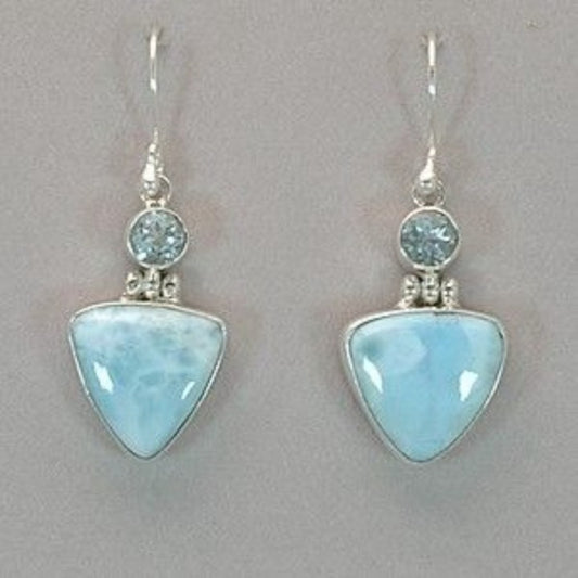 Dangle Earrings for Women - Boho Blue Stone for - Triangular Artisan Drop , Silver Plated Coastal - main product view