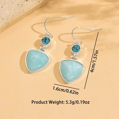 Dangle Earrings for Women - Boho Blue Stone for - Triangular Artisan Drop , Silver Plated Coastal - product detail view 5