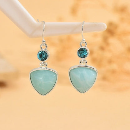 Dangle Earrings for Women - Boho Blue Stone for - Triangular Artisan Drop , Silver Plated Coastal - product detail view 7