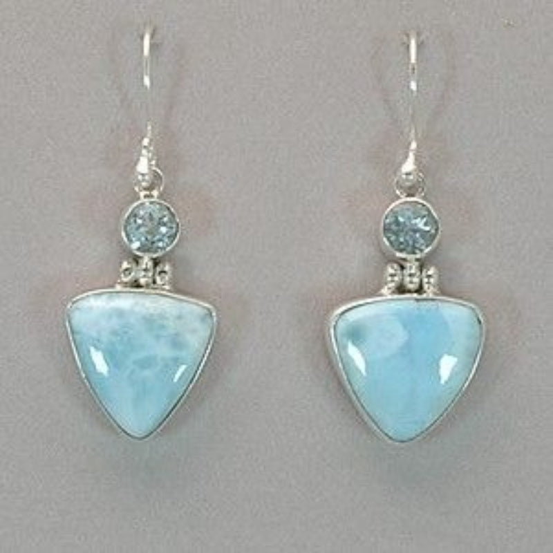 Dangle Earrings for Women - Boho Blue Stone for - Triangular Artisan Drop , Silver Plated Coastal - product detail view 10