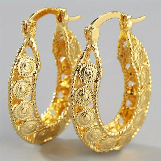 Dangle Earrings for Women - Boho Drop for Round Hollow Pendant Gold Tone Bohemian Statement Jewelry - main product view