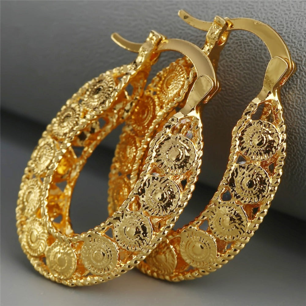 Dangle Earrings for Women - Boho Drop for Round Hollow Pendant Gold Tone Bohemian Statement Jewelry - product detail view 2