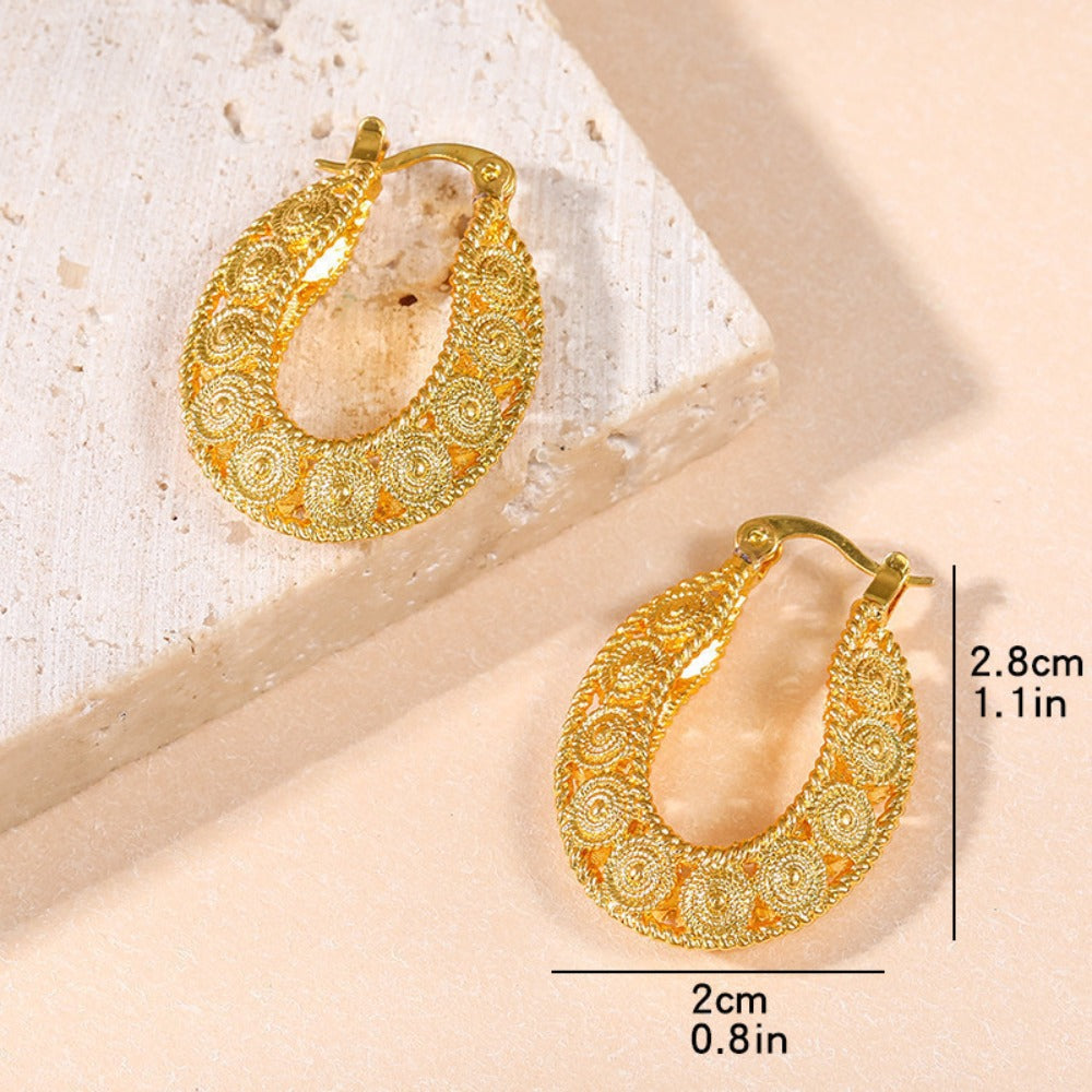 Dangle Earrings for Women - Boho Drop for Round Hollow Pendant Gold Tone Bohemian Statement Jewelry - product detail view 5