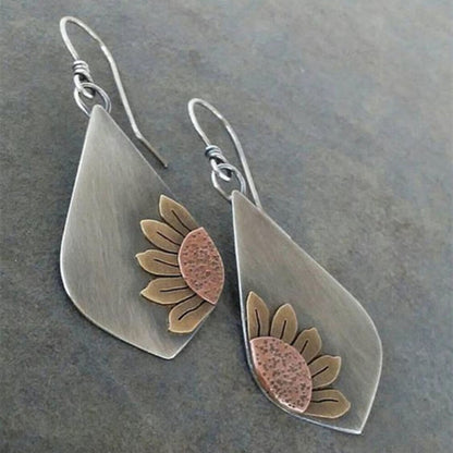 Dangle Earrings for Women - Boho Earring Set 9 Pairs Wood Leather Geometric Circular Sunflower Drop - product detail view 7