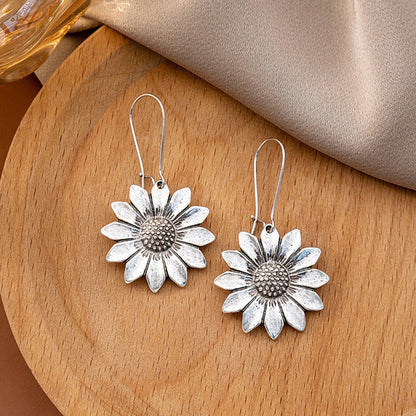 Dangle Earrings for Women - Boho Earring Set 9 Pairs Wood Leather Geometric Circular Sunflower Drop - product detail view 9
