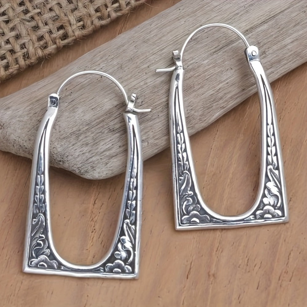 Dangle Earrings for Women - Boho Set 4 Pairs for - Engraved Unique Pattern Bohemian , Silver Statement - product detail view